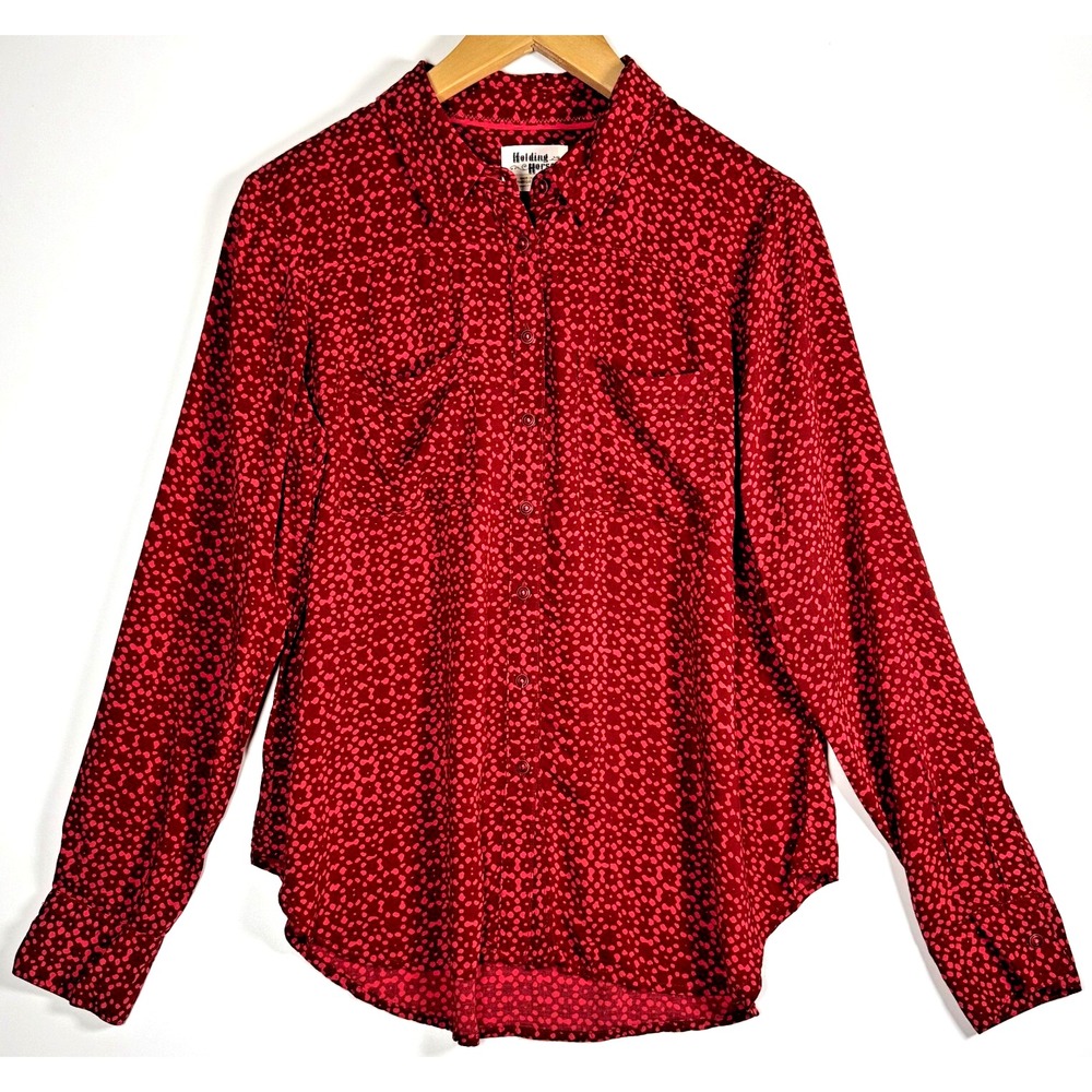 Anthropologie Holding Horses Rayon Blouse Size 2 Red Geometric Lightweight
